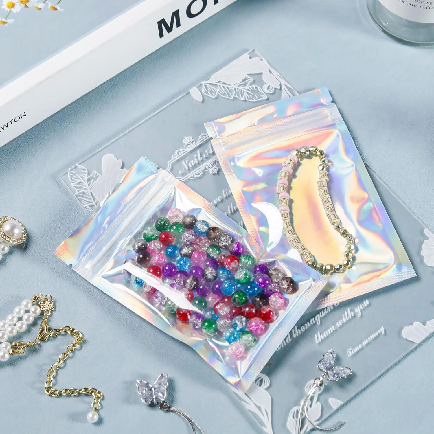 Custom mylar laser bag zipper Pouch zip lock Plastic Packaging Bag jewelry gift craft stationery packaging reusable plastic bag