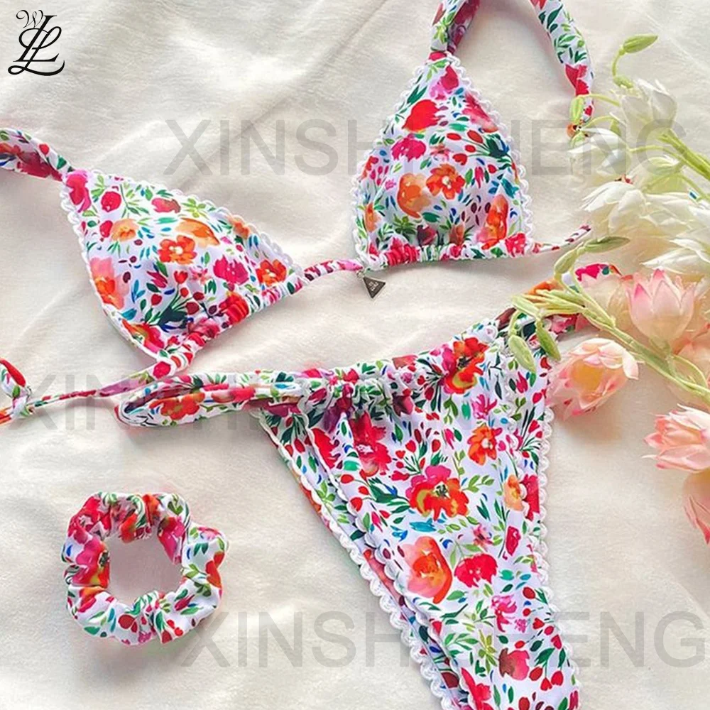 Factory 2024 New Women Swimsuit Custom Bikini Design Wholesale Swimwear With Cover Up Hanging Neck Mini Micro Bikini