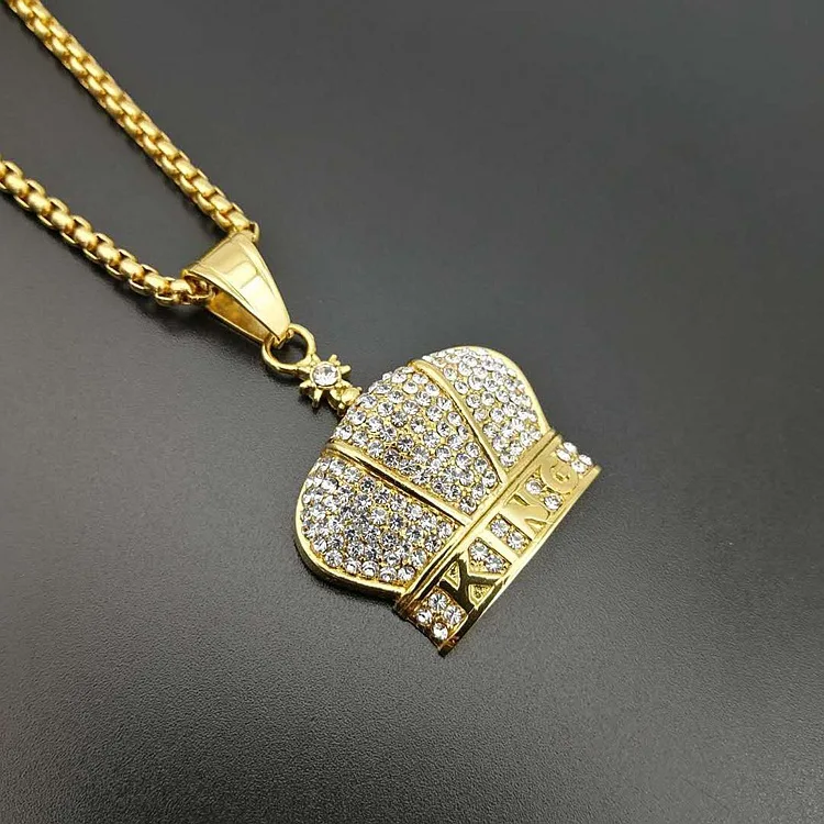 Fine fashion stainless steel jewelry charms crown pendants gold plating men King necklace