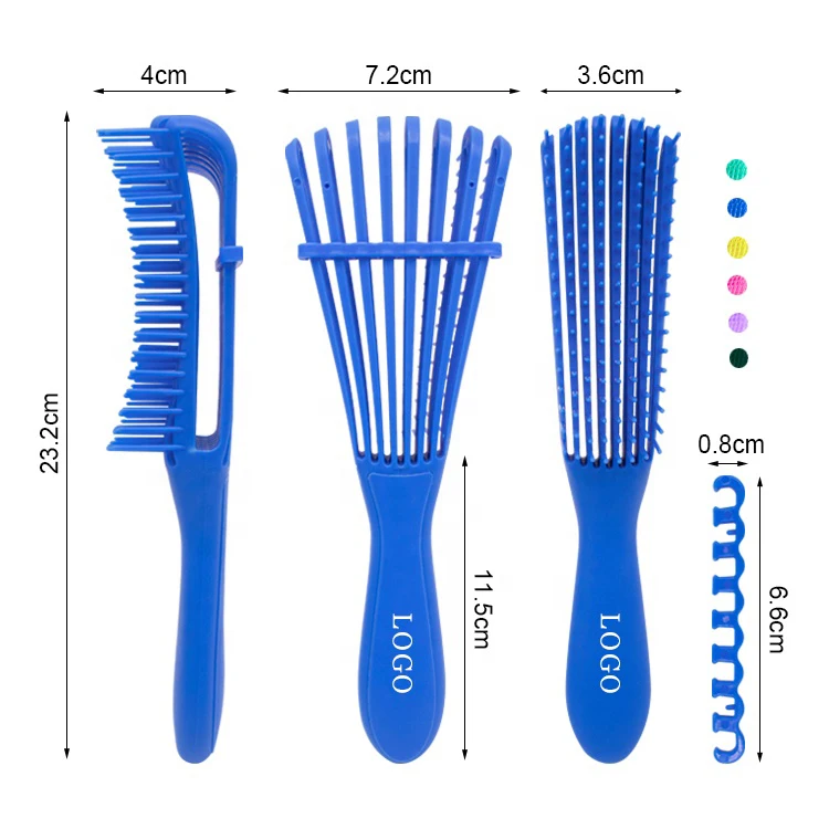 Wholesale High Quality Afro America Woman Products 8 Rows Detangling Massage Hair Brush For Curly Hair Brush Plastic Hair Comb