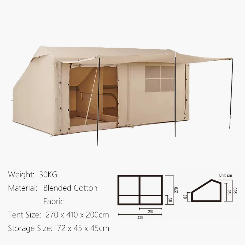Hot Sale Windproof Glamping Folding One Room One Living Room Cotton Canvas Villa tent Inflatable Camping Tent With Air Pump