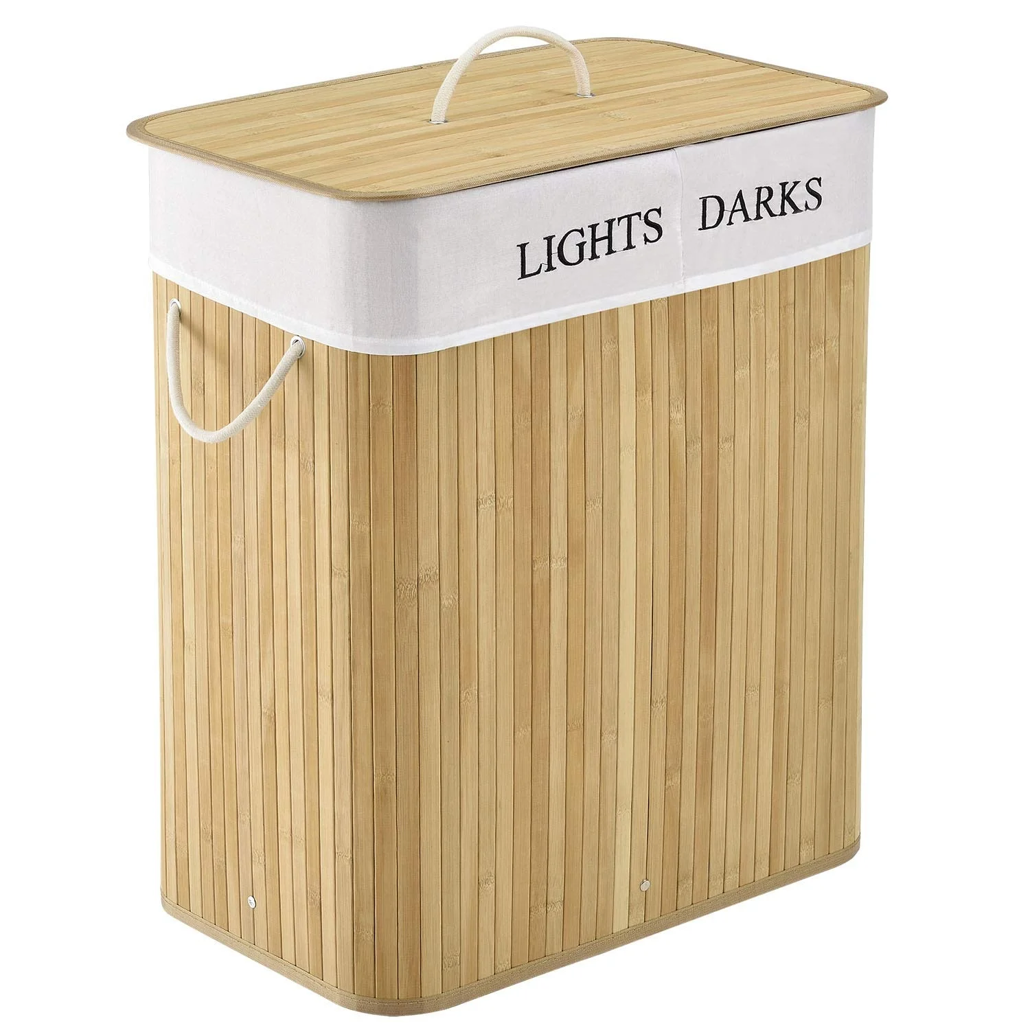 Складная бамбуковая корзина для белья с крышкой и ручкой для переноски