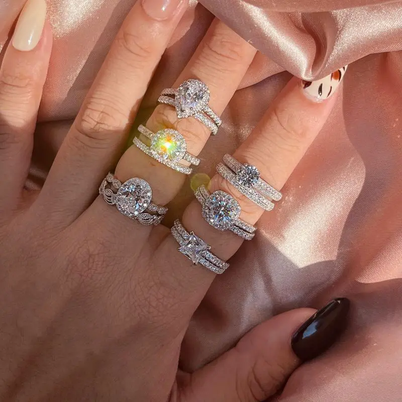 FFT Cheap buy 18K white gold diamond 3-layer square luxury rings jewelry women natural diamond ring 18k