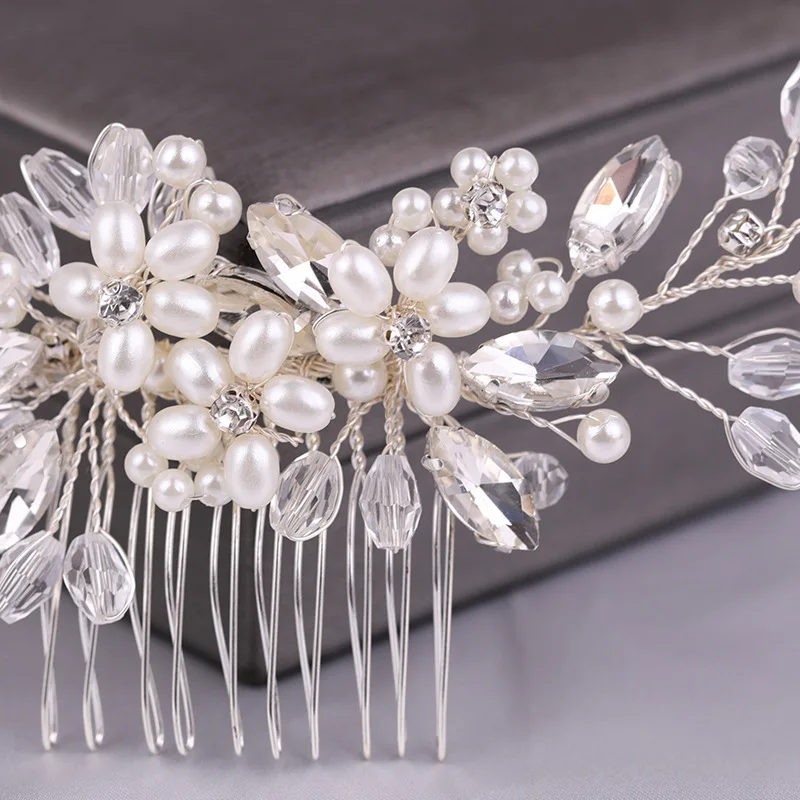 Factory Wholesale Hot Selling Handmade Headdress Flower Pearl Comb Hairpin Hair Accessories Fancy Wedding Hair Accessories For B