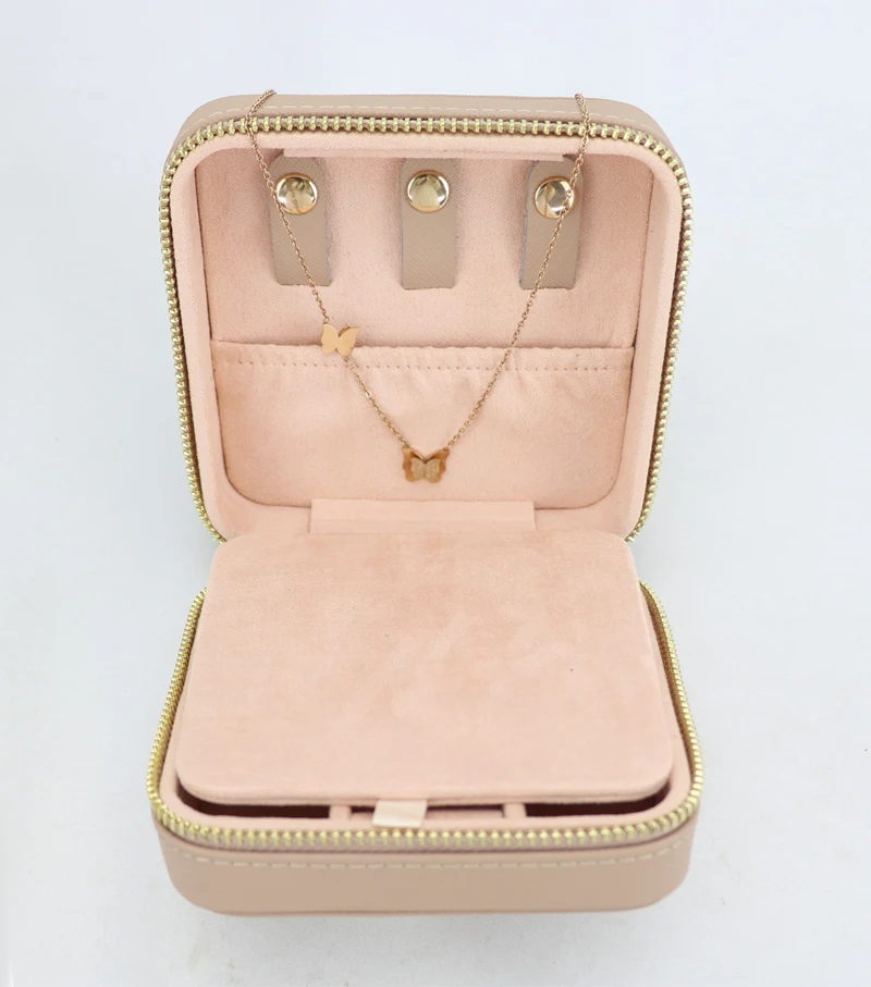 
Portable leather jewelry travel case organizer velvet jewelry box with mirror 