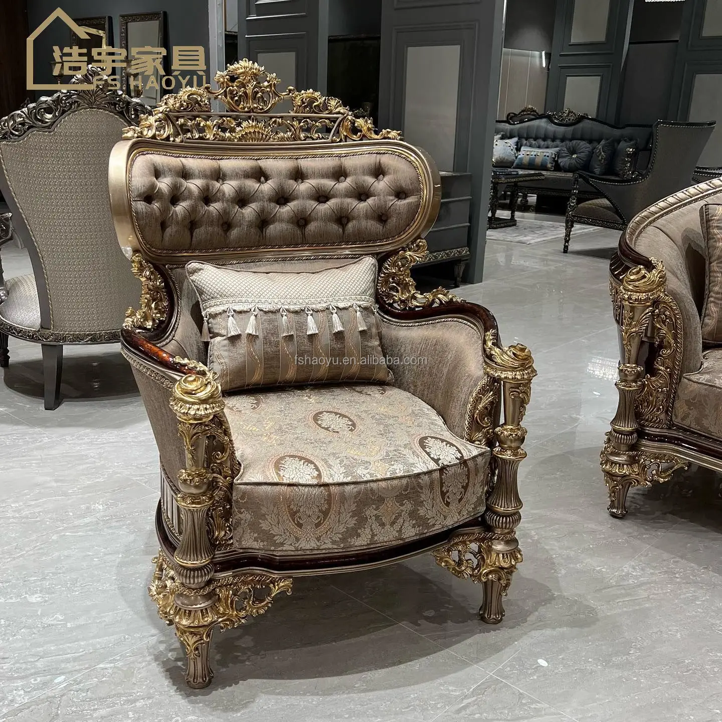 Лидер продаж Модный американский Европейский шезлонг для отдыха секционный диван Королевский набор мебели Винтажный Золотой роскошный диван-стул в стиле ретро