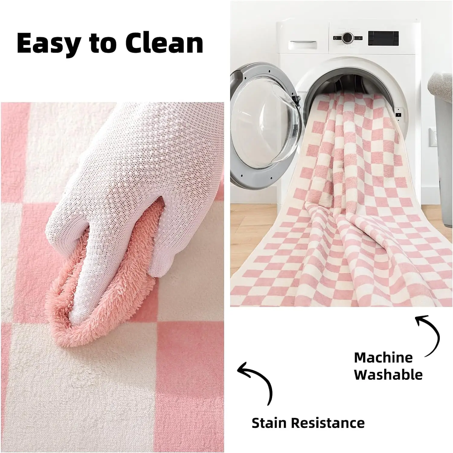 Simple Luxury Pink  Checkerboard Plaid Pattern Carpet Eco-friendly Faux Fux Sheepskin Area Rug For Living Room Bedroom