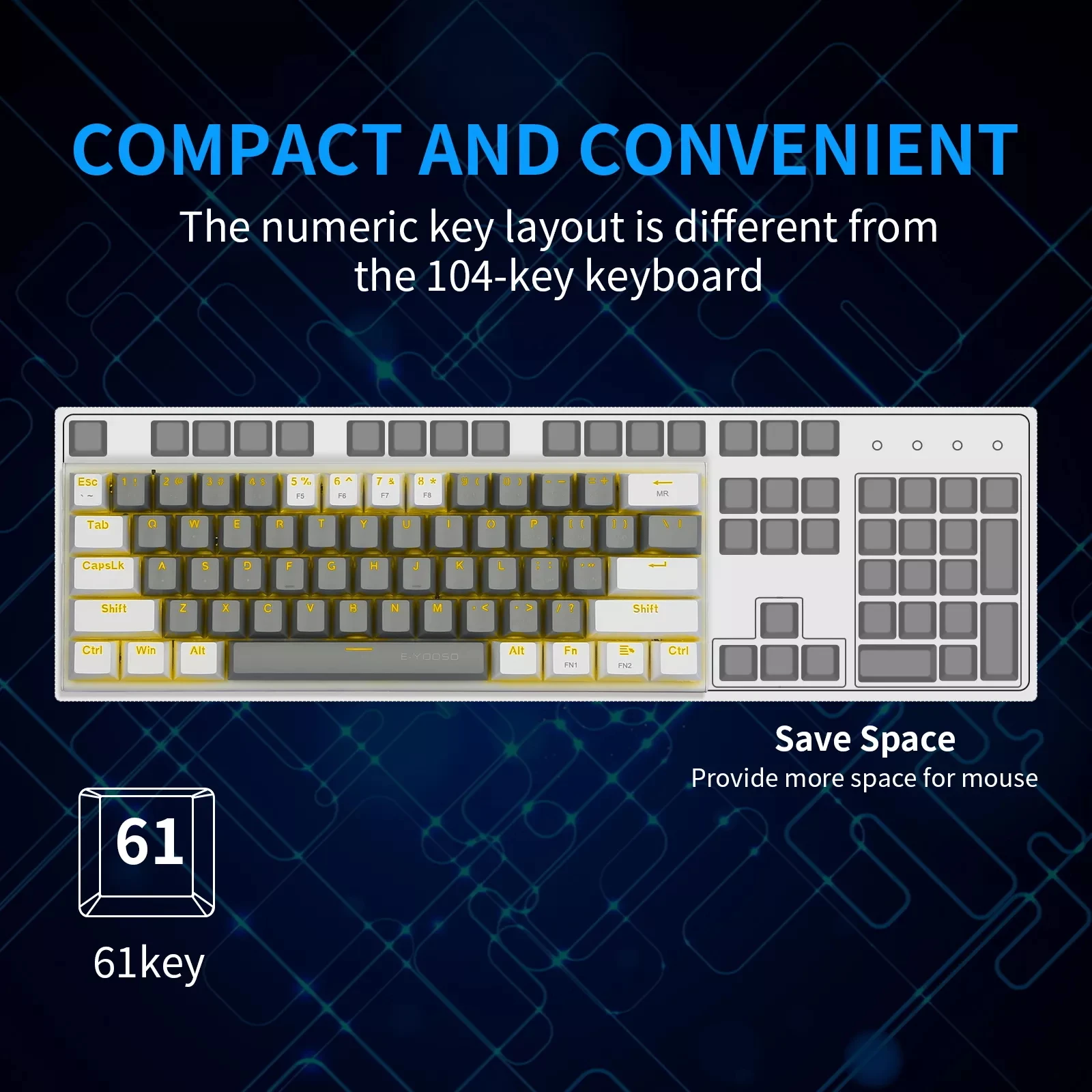 Custom RGB USB Mini Mechanical Gaming Keyboard Red Switch 61 Keys Wired detachable cable Mechanical Keyboard