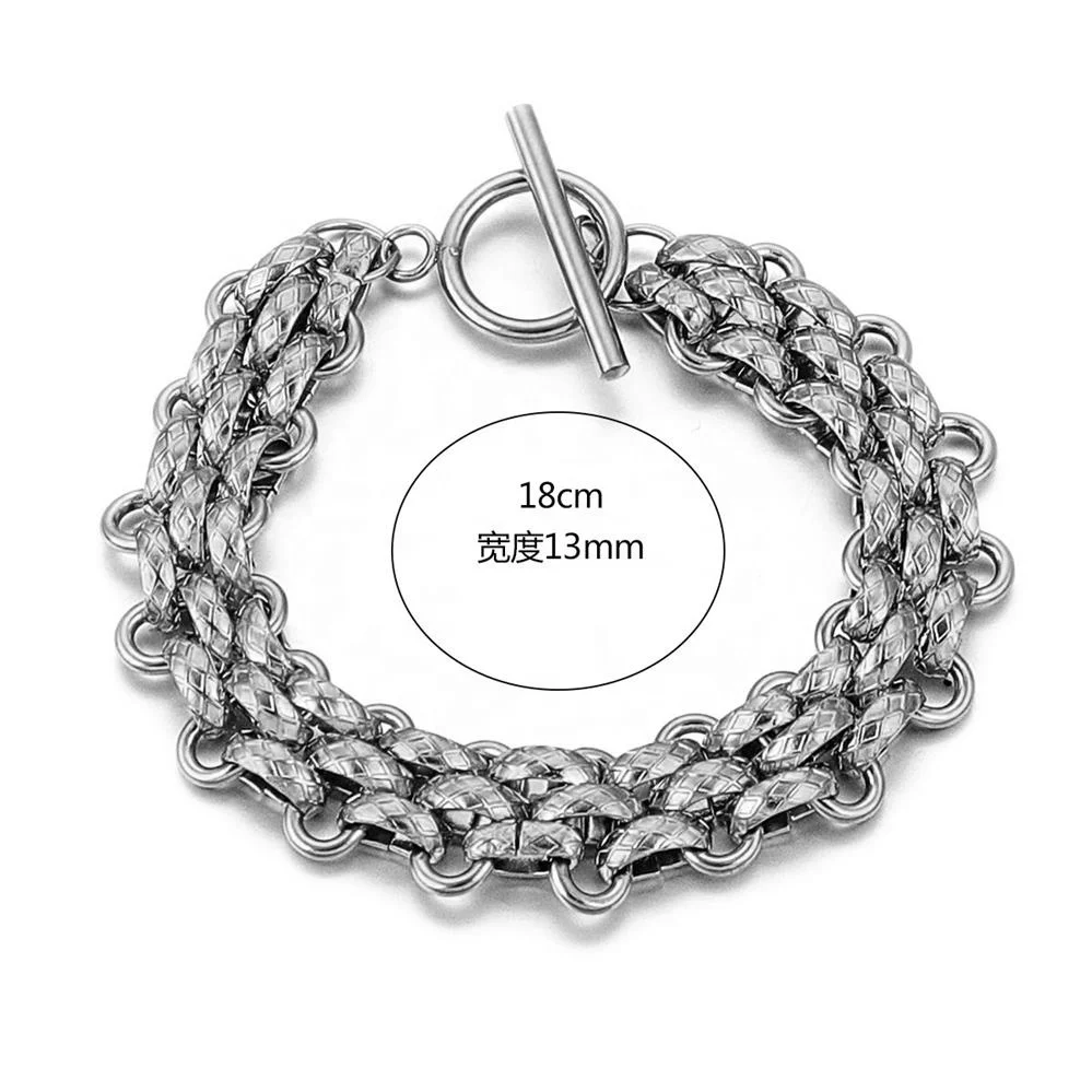 2024 New style pvd 18k gold plating hip hop 13mm width stainless steel smooth textured mesh link chain bracelet