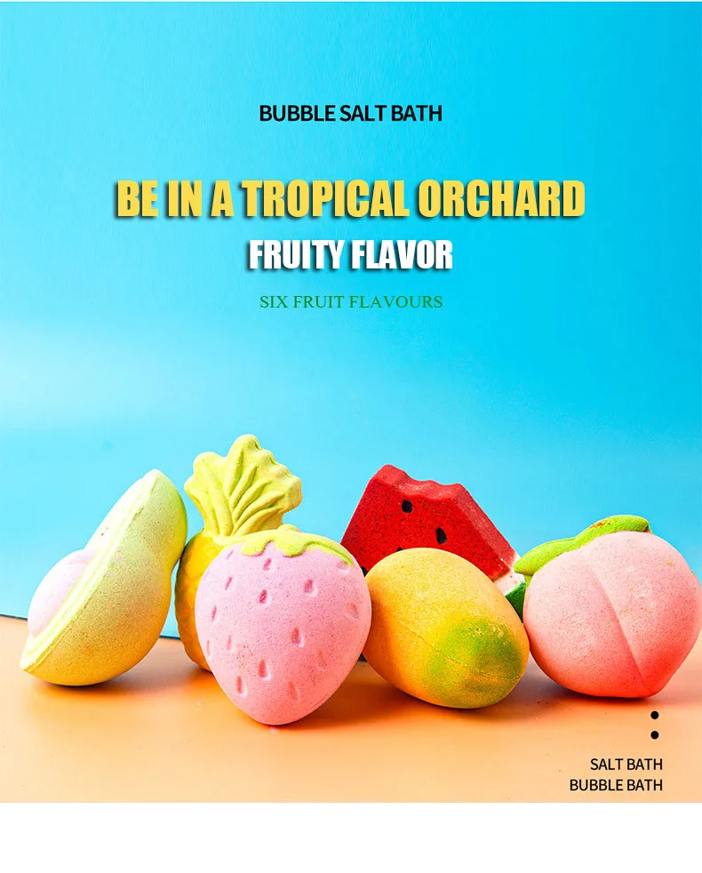 Wholesale Private Label Custom Colorful Fruit Shape Bubble Bath Bombs Ready o Ship For Kids 6 pack Bath Bombs Set