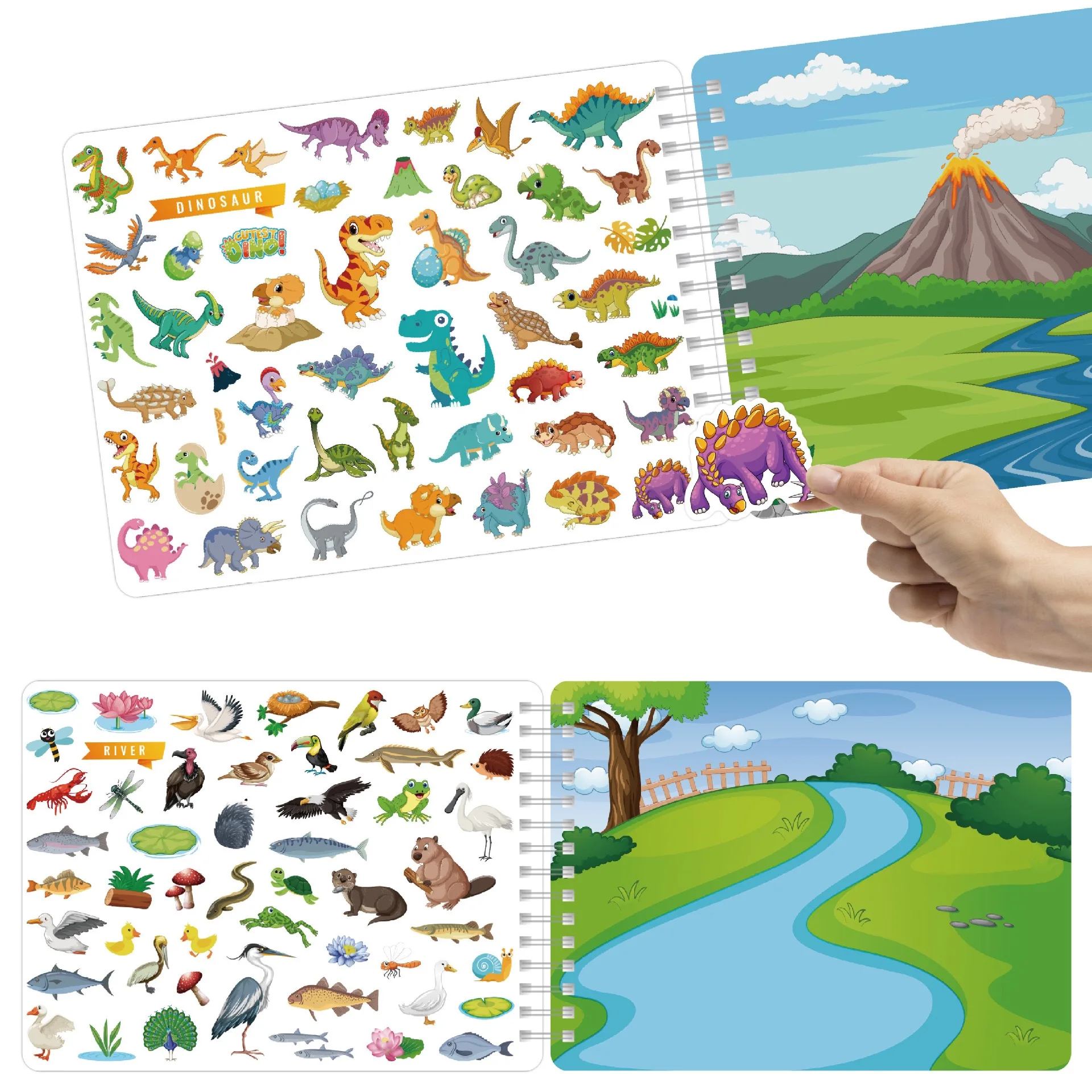 Scene Reusable Sticker activity Books for Kids with colorful pens Fun Coloring Activity Book for students