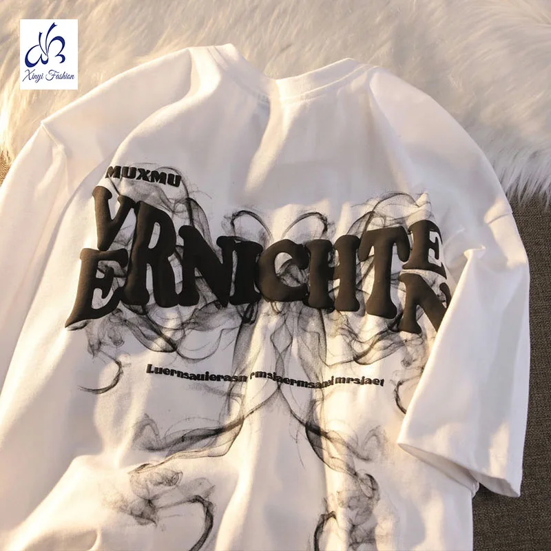 Professional Custom Manufacturer T-shirt Full  100% cotton Slim Fit Vintage Streetwear For Men Puff Printed