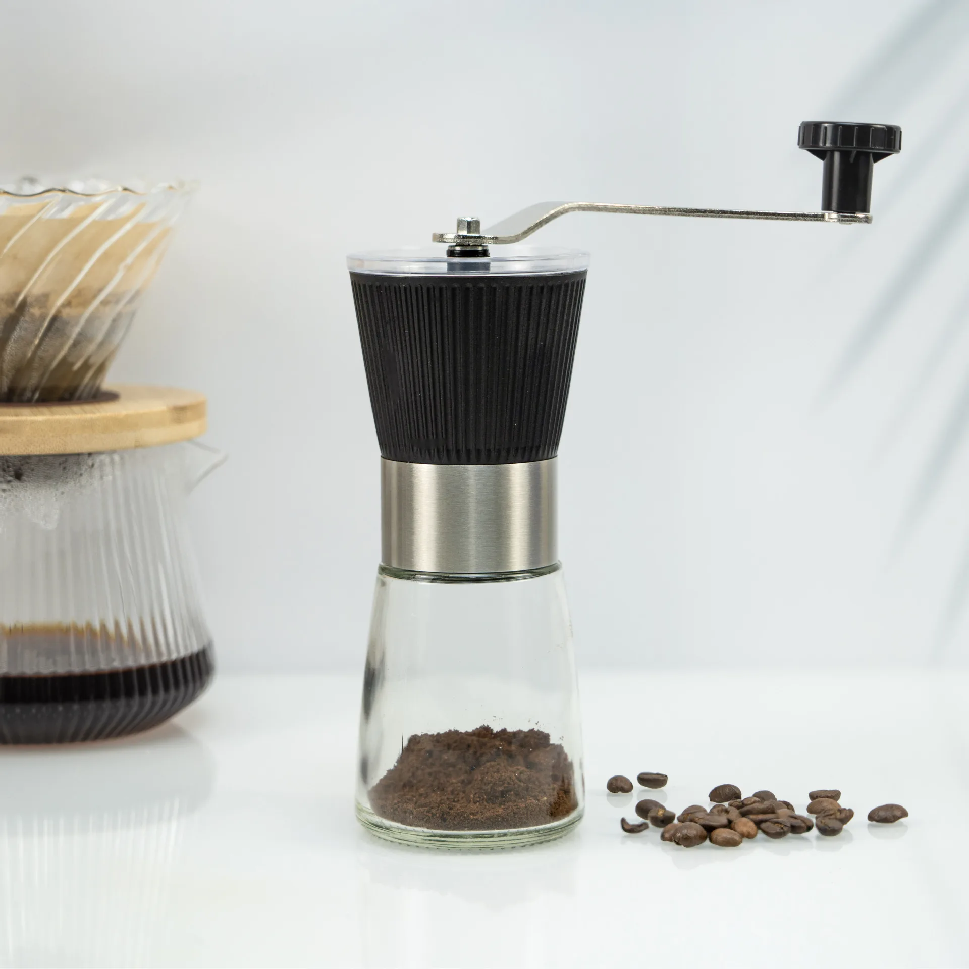 NEWELL Cross-Border New Arrival Hand-Cranked Glass Coffee Mill Manually Operated Coffee Washable Ceramic Core LOGO Can Be Used