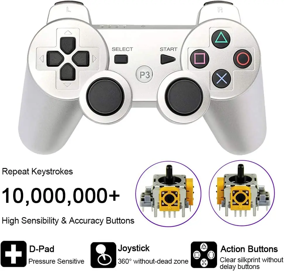 PS3 Controller Wireless Game Controller with Double Vibration 2 Charging Cable 2 Pack Gamepad Compatible with Playstation 3