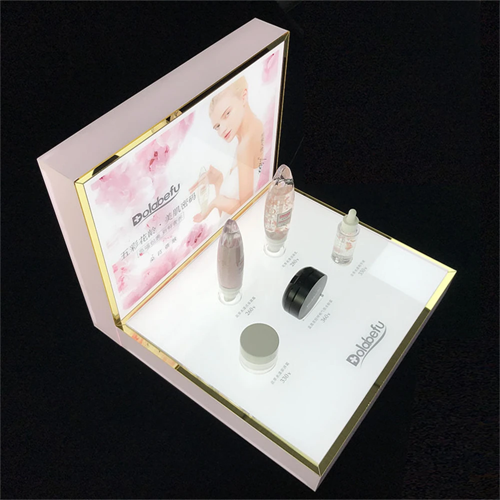 Custom Acrylic Skincare White Display Cosmetic Makeup Display Stand Counter For Mall