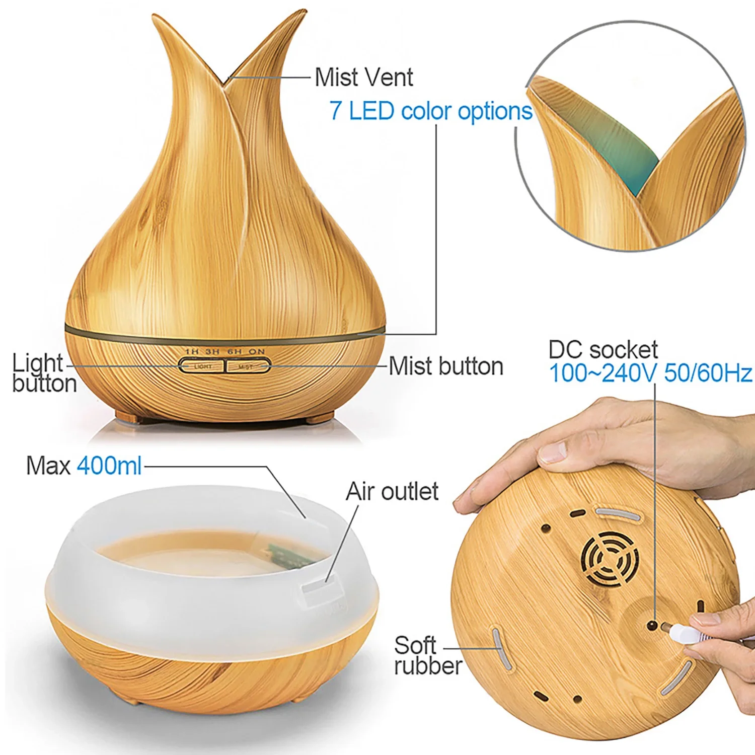 young living Wood Grain Ultrasound Aromatherapy  Mist Maker Essential Oil  Aroma DiffuserFor Home
