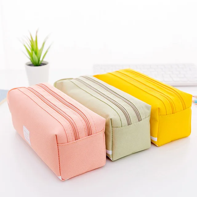 High quality canvas large capacity students pencil case double layer pen box school pencil bag