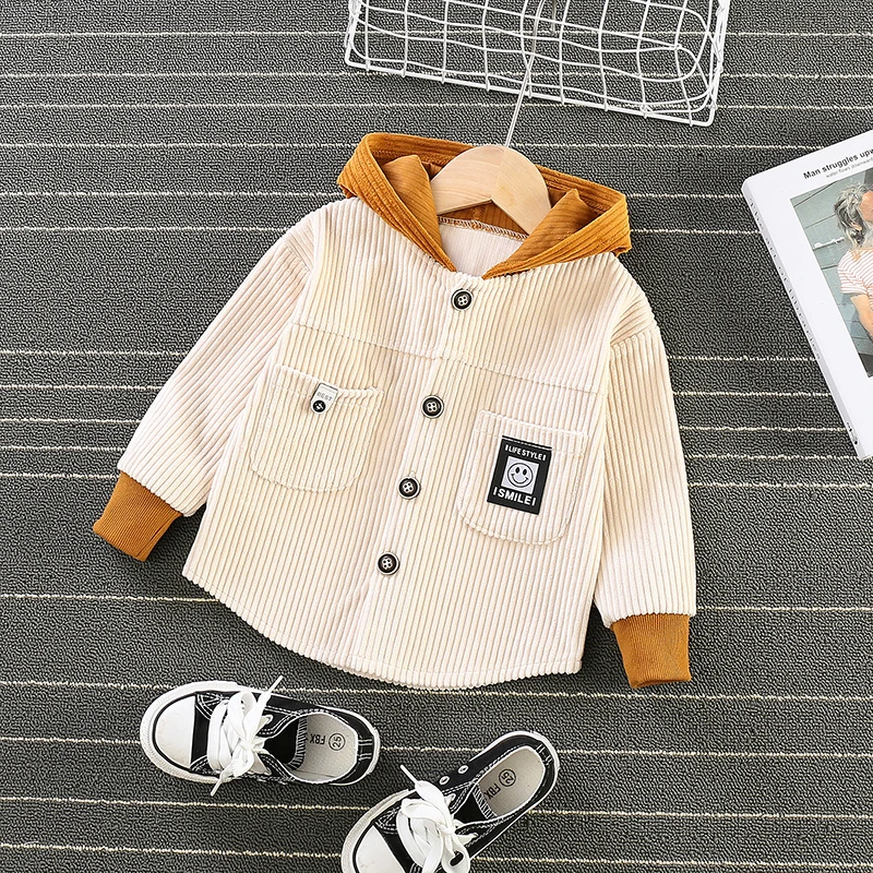 New Fashion Autumn Winter For Kids Home Used Corduroy Fabric Shirt Jacket Color Splicing