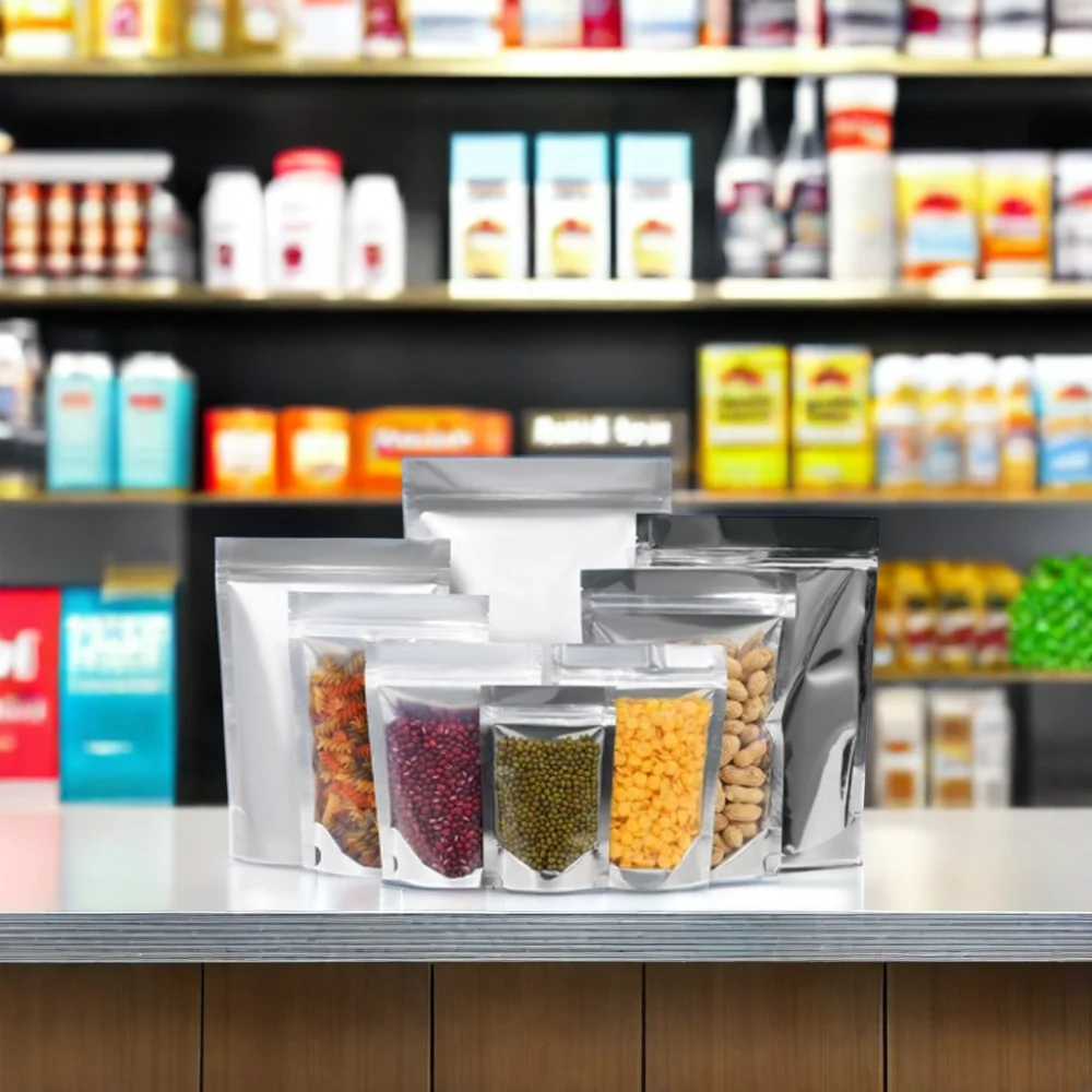 Transparent Front Aluminum Foil Stand up Pouch Bag with Side Gusset & Zipper Reusable Recyclable & Custom Logo for Snack Packing