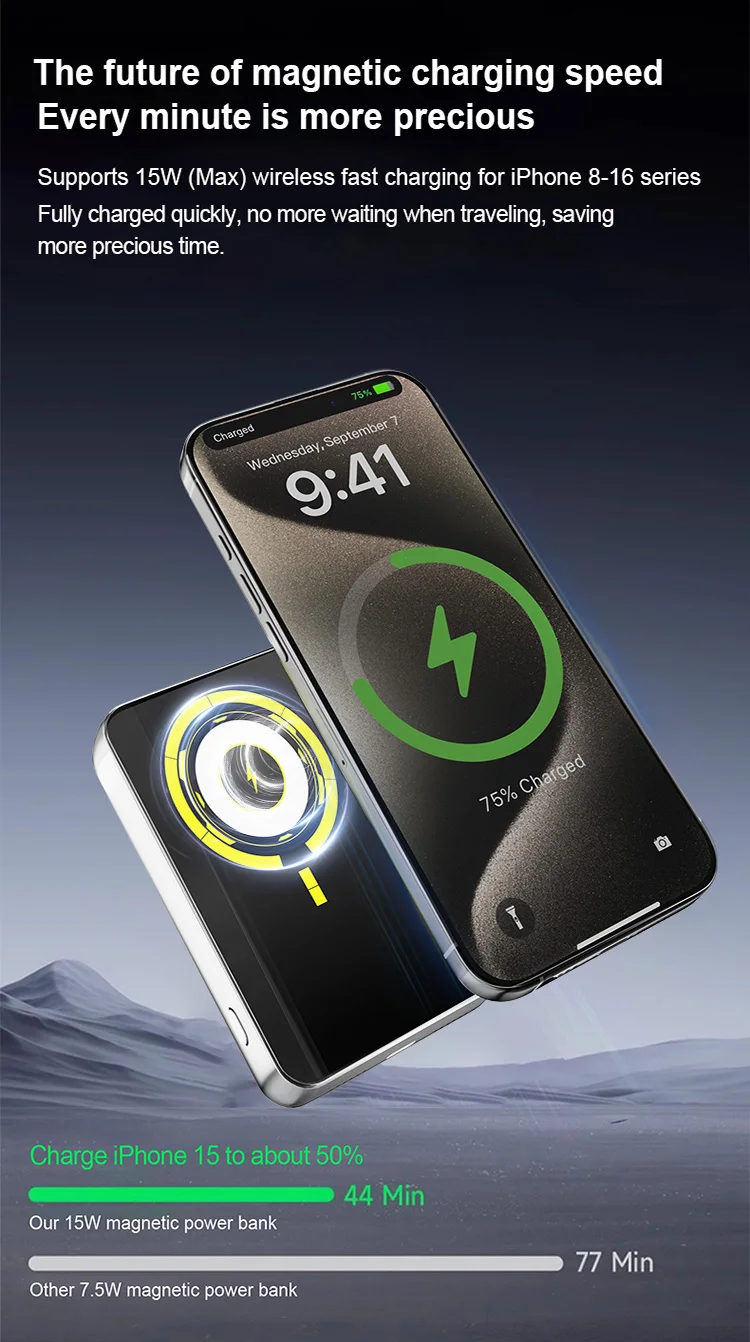 Hot Sales 15W Flash Charge Wireless Magnetic Powerbank With Game Player Display 5000 Mah 22.5W PD Fast Charging Power Bank