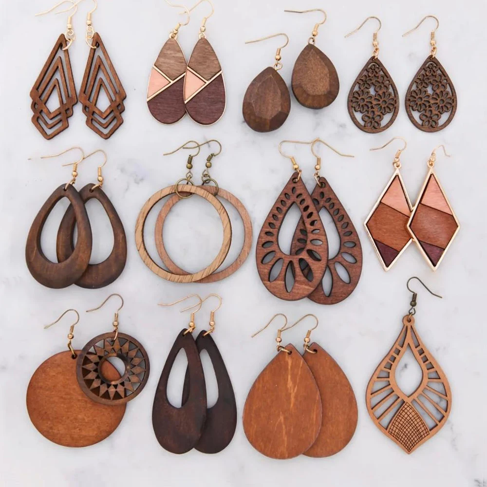 Korean Handmade Wooden Veneer Weave Bamboo Hoop Earrings Korean Rattan Earrings For Women Birthday Party Gift//