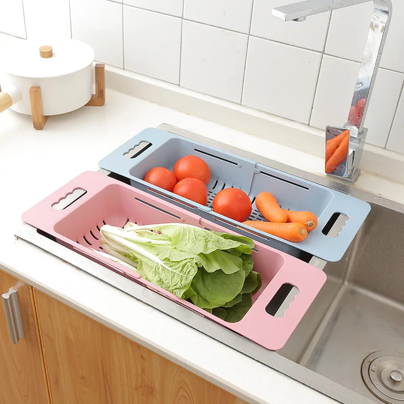 Kitchen Supplies Folding Plastic Vegetables and Fruits Washing Sink Dish Washing Filter Rack Retractable Draining Rack