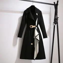 OEM Custom New Style Plus Size Trend Double Breasted Solid color Mid-Long Jacket With Belt Waist Slimming Women Trench Coat