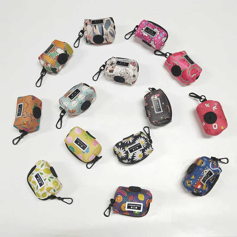 Dog poop bags holder Custom design Reflective label Glow in the Dark Durable Washable Sublimation pattern waste bag holder