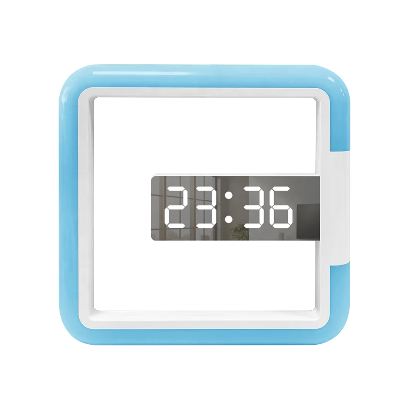 LED Mirror Wall Clock with Remote Control Creative Wall Hanging Digital Clock with Temperature 7 Color RGB Light