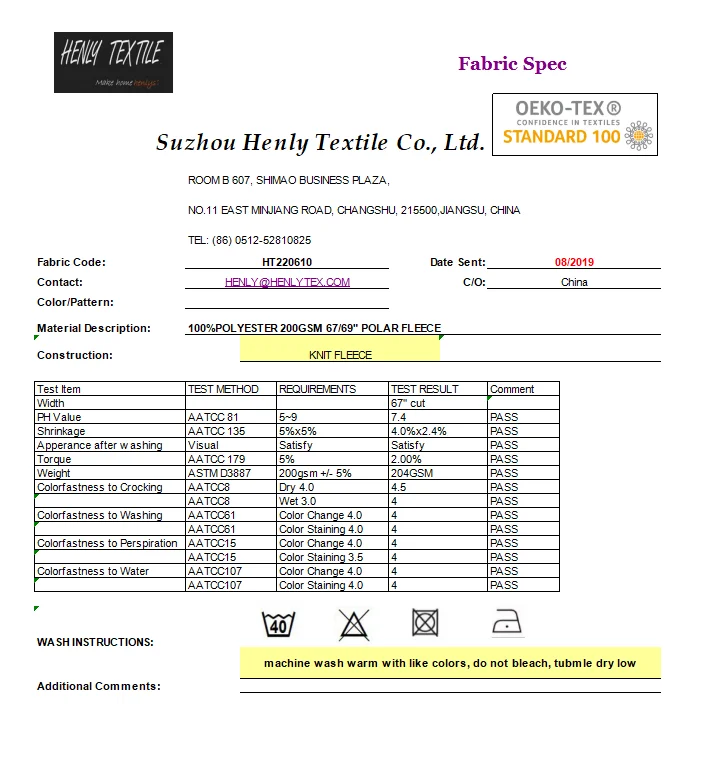 HT220610 100%POLYESTER 200GSM KNITTED FLEECE FABRIC FOR CASUAL CLOTHING