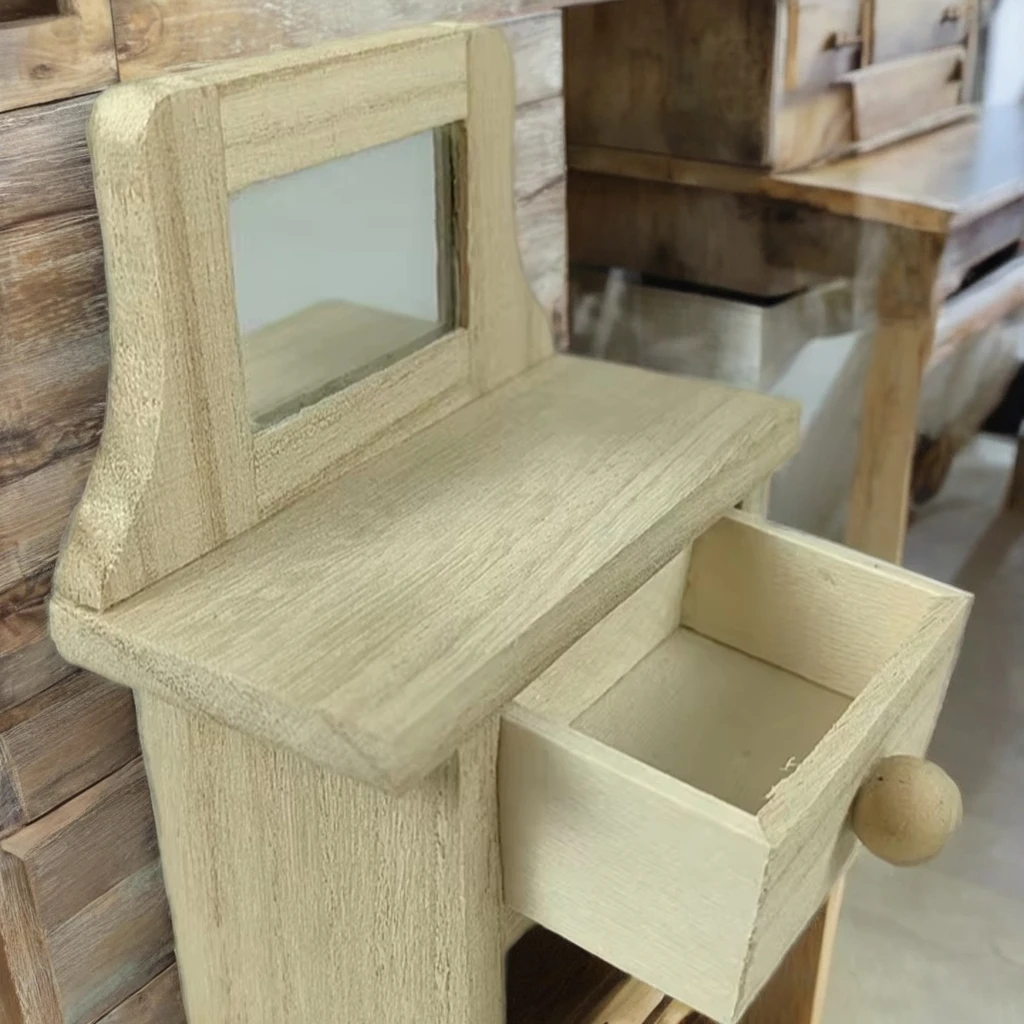 Handmade Wooden Toy Vanity Table with Drawers Jewelry Box Model Wood Crafts and Wall Signs