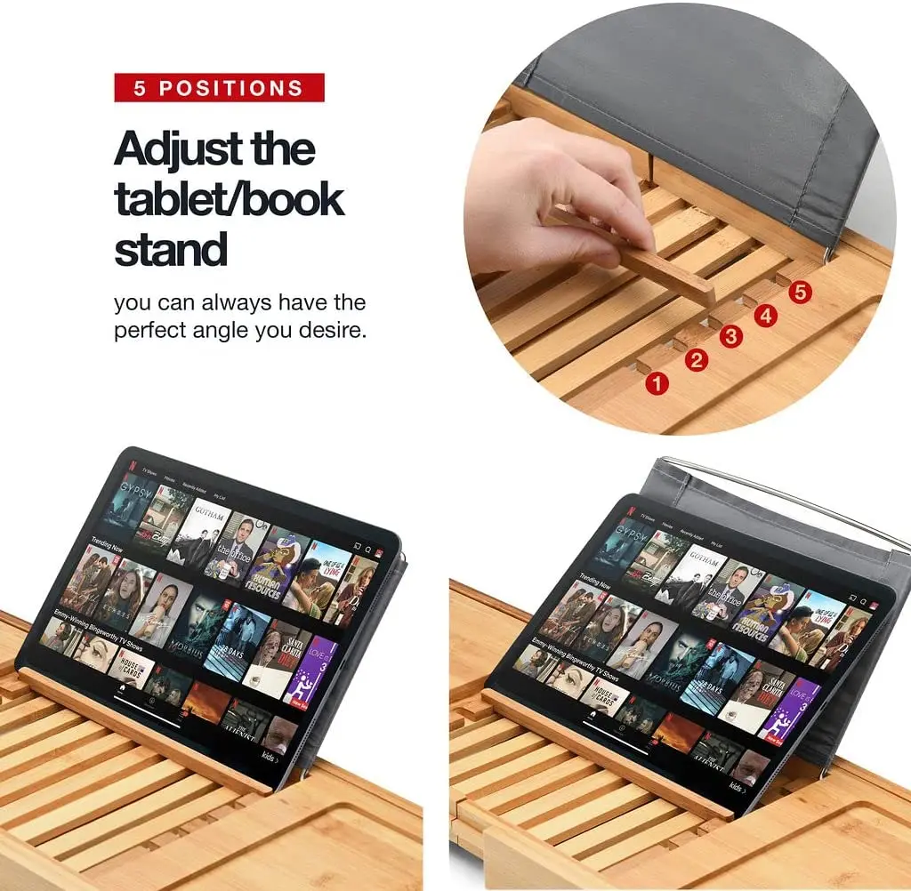 wholesale Adjustable Luxury Bamboo Wooden Bathroom Bath Tub Caddy Tray Bathtub Board Rack And Caddy With Extend Side