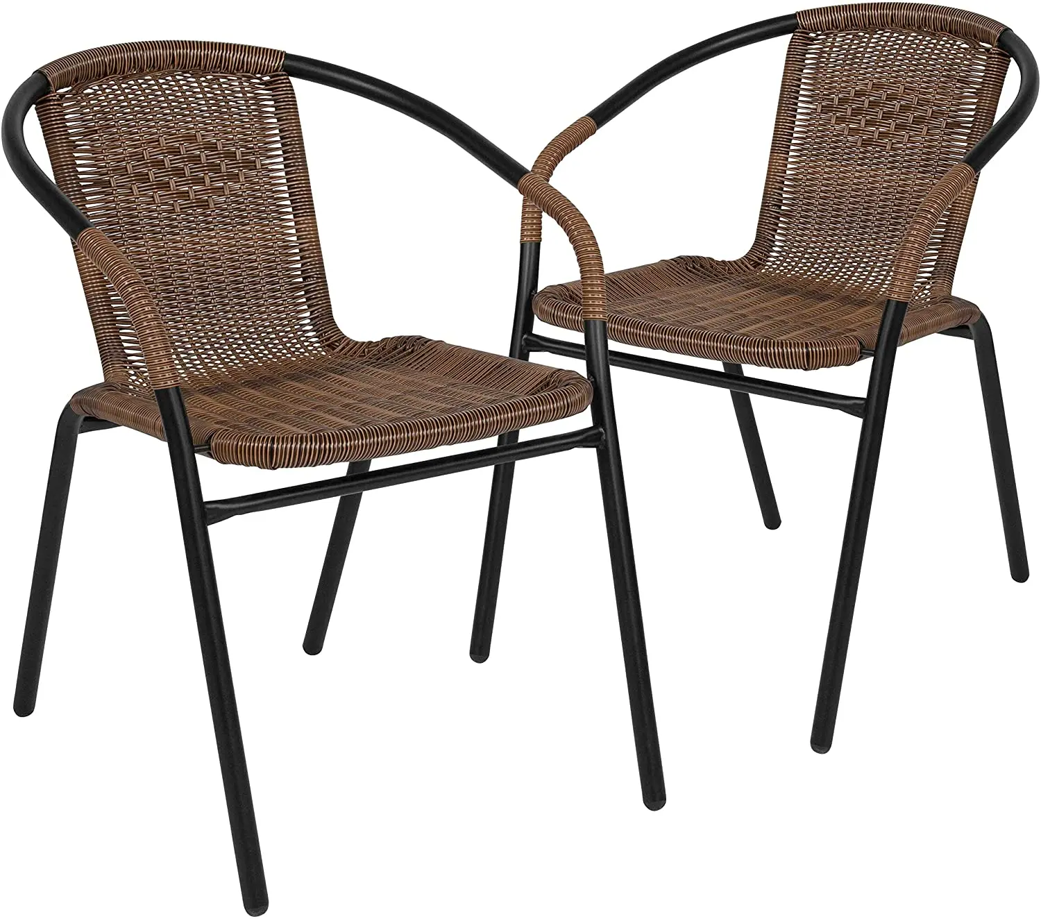 Stackable Wood Rattan Bistro Balcony Wicker Ratan Peacock Patio Arm Chair Outdoor Dinning Dining Cane Rattan Chair with Arms