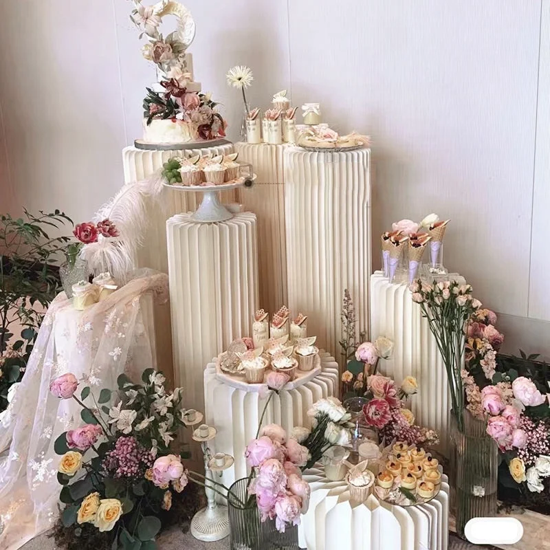 Folding Column Flower Stand White Wedding Flower Centerpiece Road Leads With Acrylic Cover For Wedding Background Party Decor