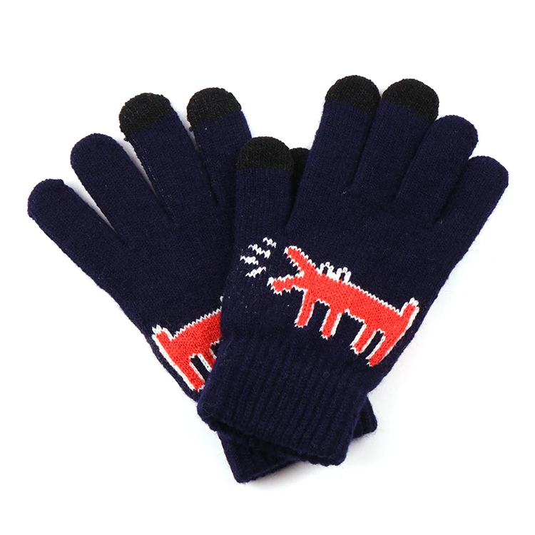  Knitted Acrylic Touch-screen Gloves Winter glove with Jacquard logo for Adults outdoor Use Touch