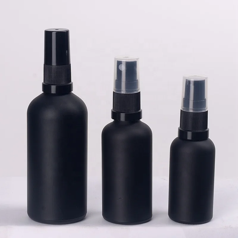 cosmetic bottle sprayer 15 ml 30 ml 50 ml 100 ml matte black glass bottle with 18/415 plastic pump