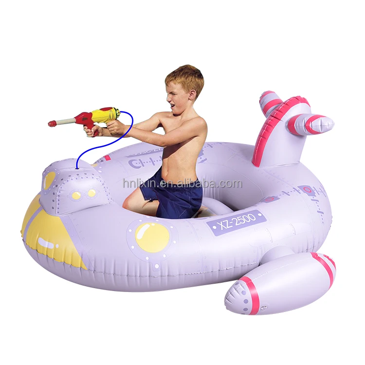 Factory Custom shape inflatable pool float with water gun toy inflatable pontoons tube swimming float rider for children