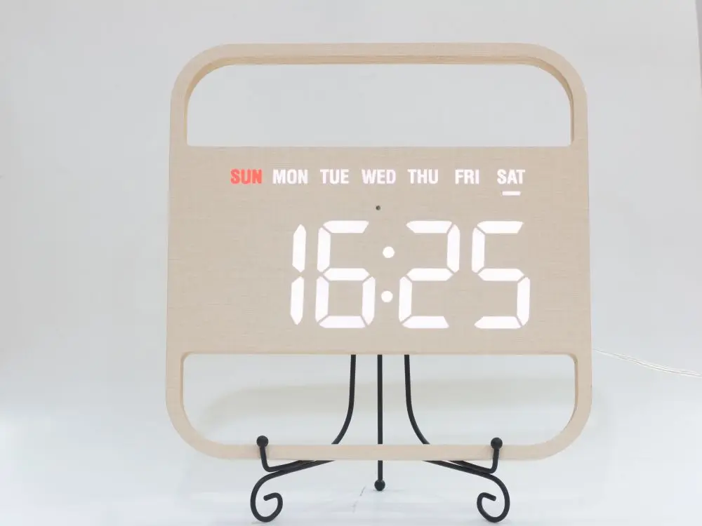 2024 12 Inch Home Bedroom Living Room Kitchen Office LED Wooden Digital Wall Calendar Clock  ET5068