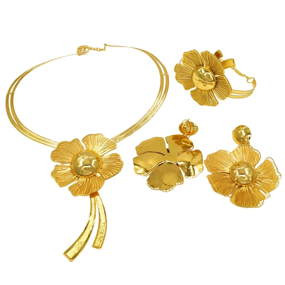 Zhuerrui Dubai Gold Wholesale Exquisite Party Jewelry Set New Flower Style 24K Gold Plated Jewelry Set NH00044