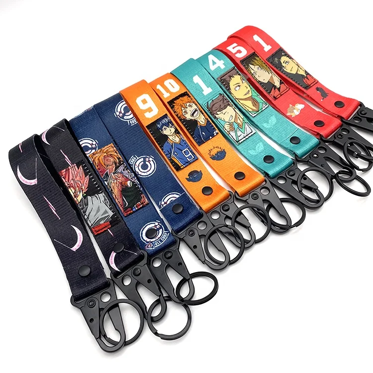 YYX Custom short nylon lanyard keychain woven patch anime key strap