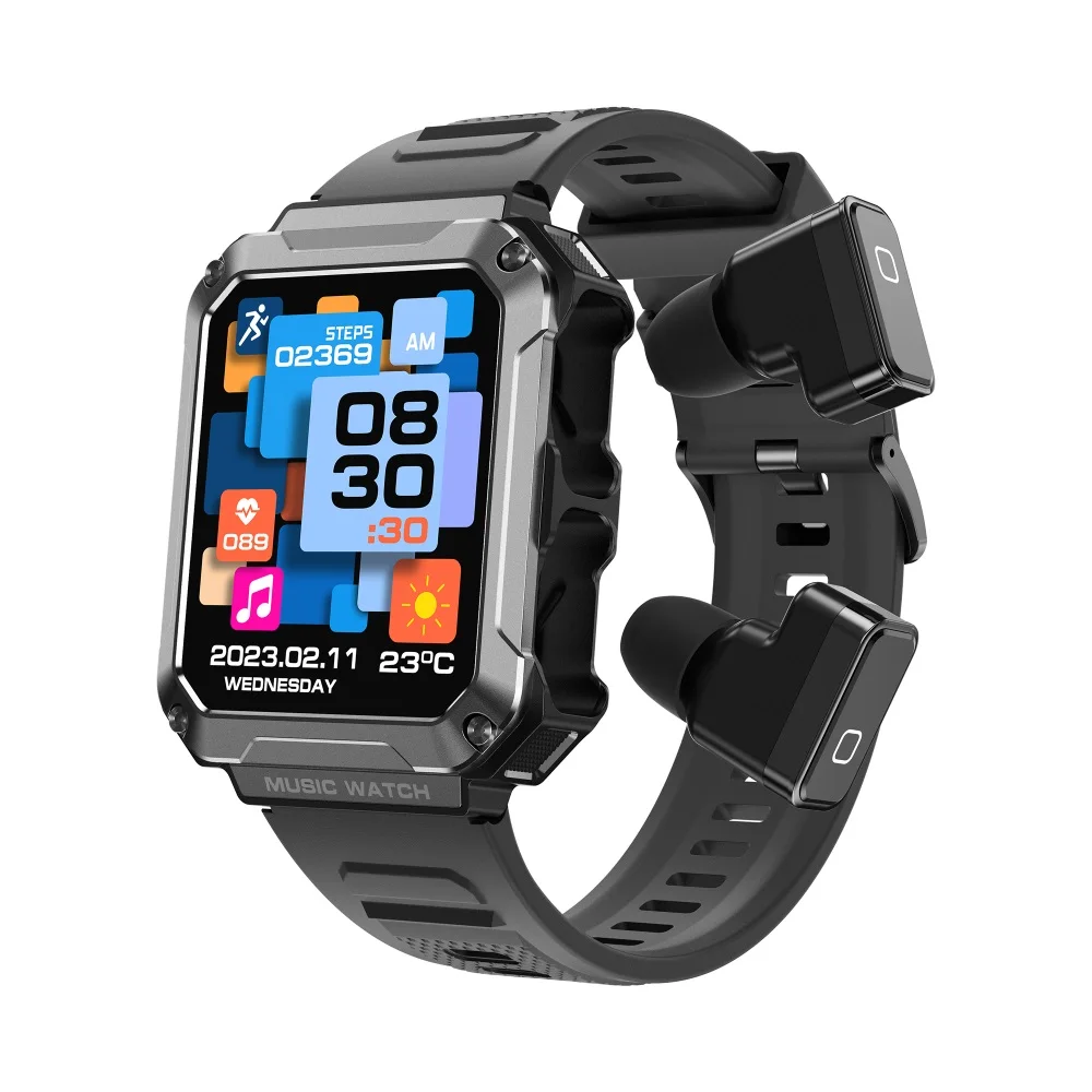 2025 Hot Selling Waterproof Full Touch Temperature Monitor Sport 2 in1 BT Earphone Digital Smart Watch
