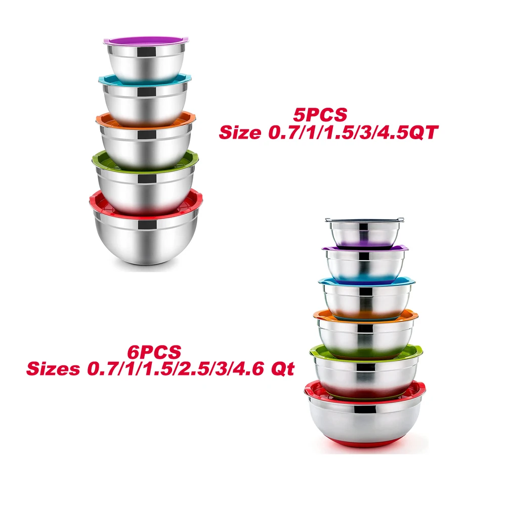 
vintage nesting 5pcs mixing bowl set stainless steel salad mix mixing bowl set with airtight lids set of 5 