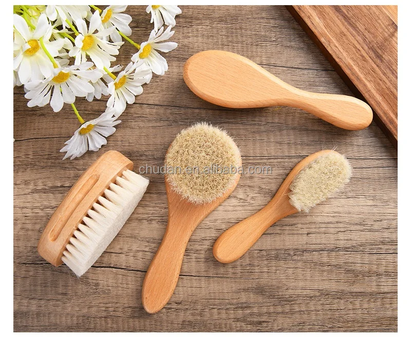 Natural soft Goat Bristles bamboo Baby Brush Natural Care for Newborns Toddlers and Women Kids Hair brush for baby