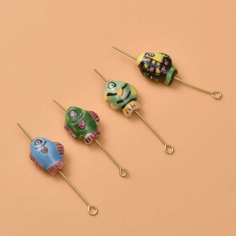 Funny 12-18mm Colorful Ceramic Clay Beads Handmade Graffiti Lucky Fish Beaded Charm For DIY Bracelet Jewelry Accessories