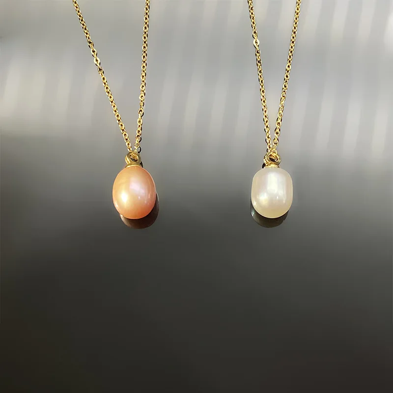 Classic Real Freshwater Pearl Drop Necklace For Women Girl Gift White Pink Purple Natural Pearl Gold Plated Necklace
