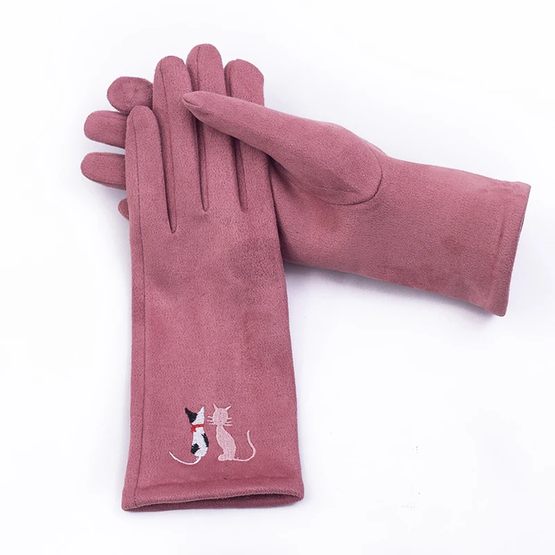 Лидер продаж, перчатки с вышивкой в виде кота для девушек и женщин, милые зимние перчатки для сенсорного экрана