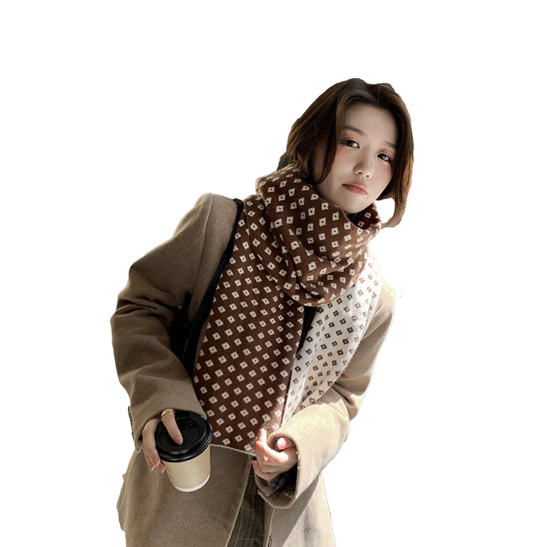 Роскошный маленький квадратный двухсторонний теплый нагрудник в клетку из 25203 предметов с подбором цветов и шарфом-шалью для женщин, плотный зимний