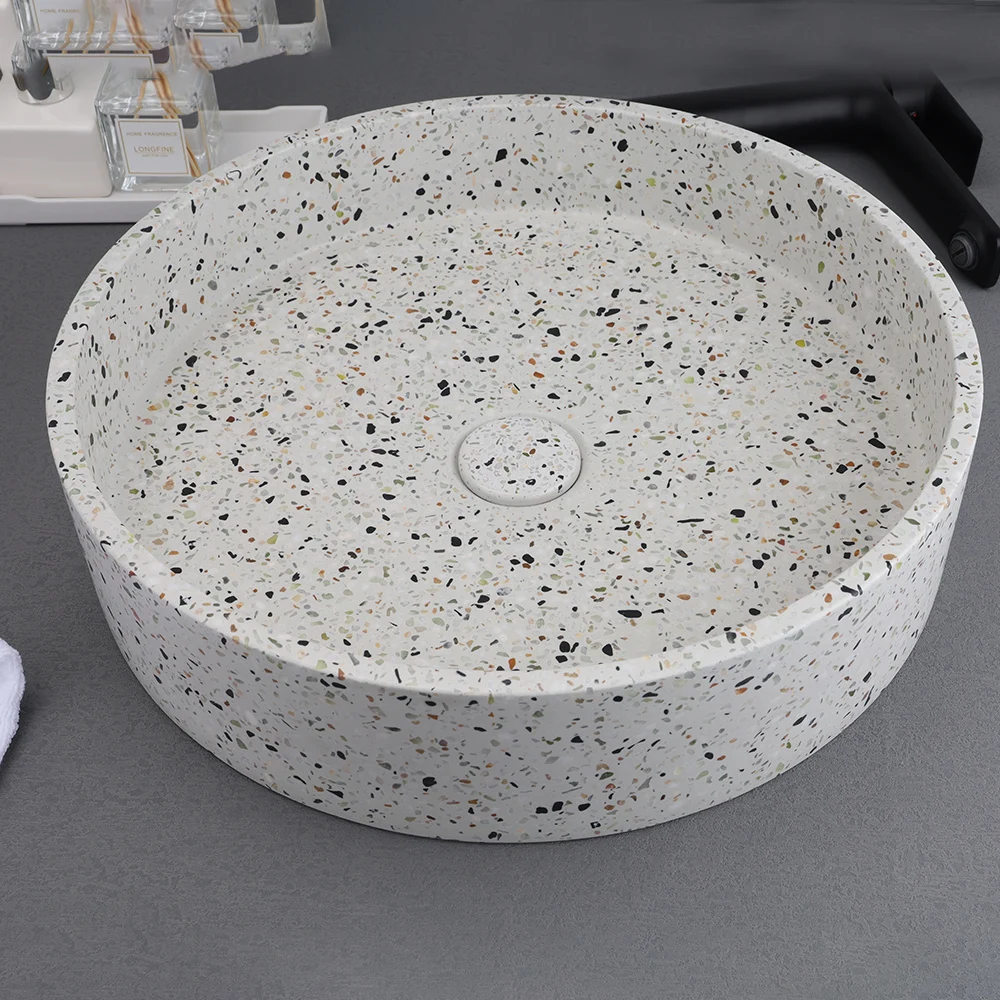 DASEN Wholesale modern round vessel water stone color handmade concrete bathroom vanities basin bathroom vanities wash basin cement art basin 2023