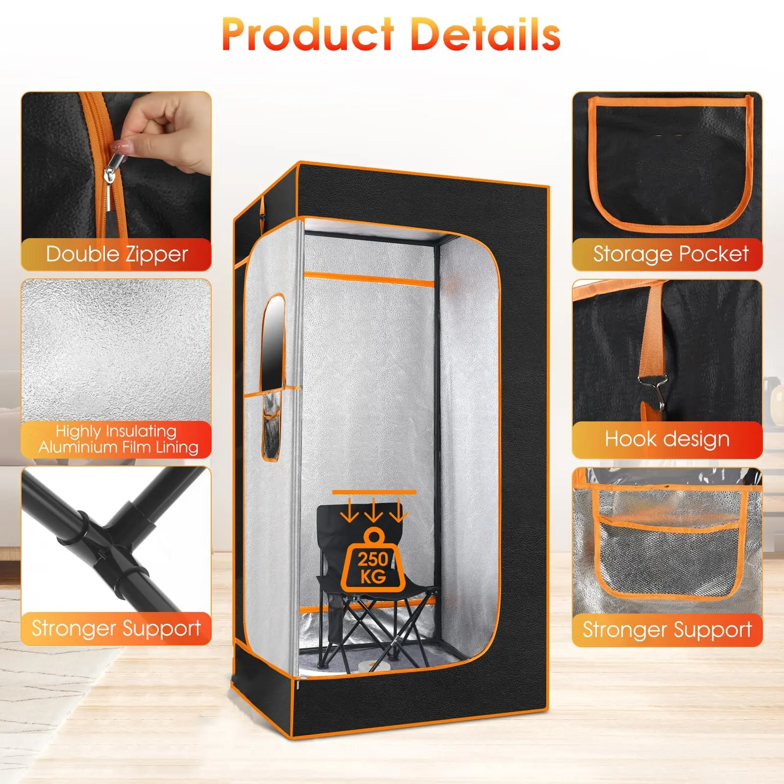 Full Size  Sauna Capsule Portable Steam Room 2.6L Steam Foldable Wet Sauna Room SPA Whole Body Steam Sauna Tent