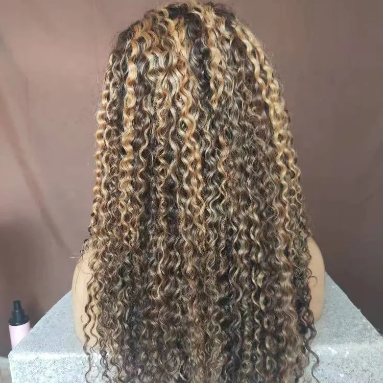 Amara Fashion Hot Selling human hair piano highlight curly wigs brazilian wigs with closure highlight wig free ready to ship